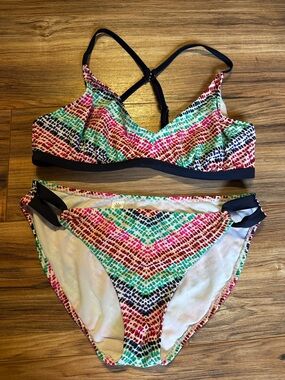 Athleta Multicolor Printed Bikini with Navy Trim